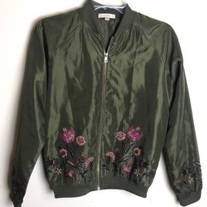 Love fire floral embroidered jacket army green